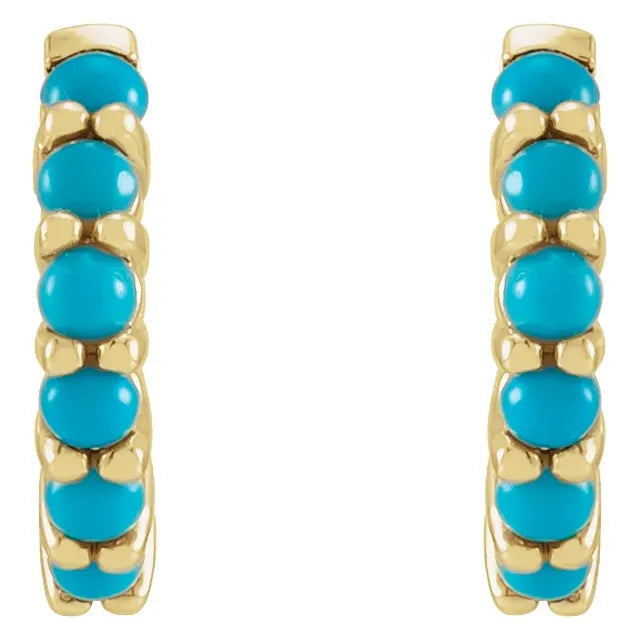 14 kt. Guld Hoops med Runde Cabochon-Turkiser