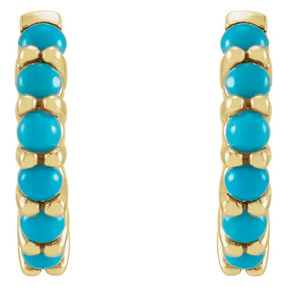 14 kt. Guld Hoops med Runde Cabochon-Turkiser
