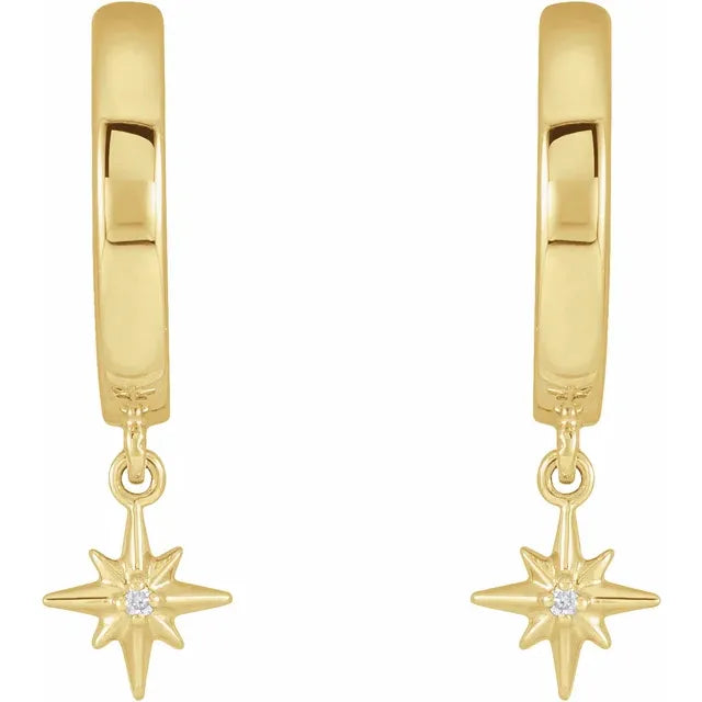 14 karat Guld Hoops med stjernevedhæng og naturlige diamanter
