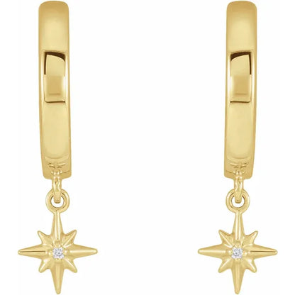 14 karat Guld Hoops med stjernevedhæng og naturlige diamanter