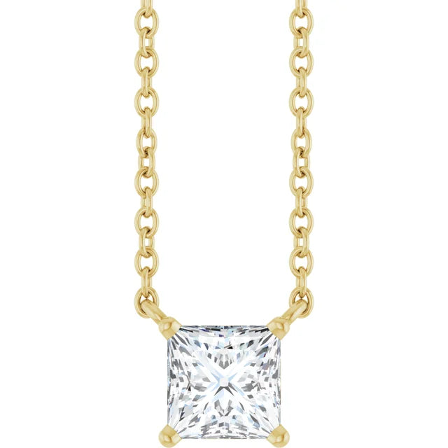 14 kt. Guld Solitaire Halskæde med 0,5ct Prinsesseslebet Naturlig Diamant