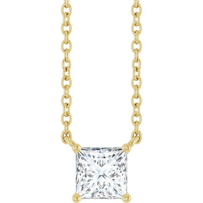 14 kt. Guld Solitaire Halskæde med 0,5ct Prinsesseslebet Naturlig Diamant