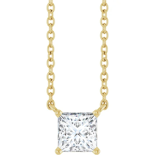 14 kt. Guld Solitaire Halskæde med 0,5ct Prinsesseslebet Naturlig Diamant