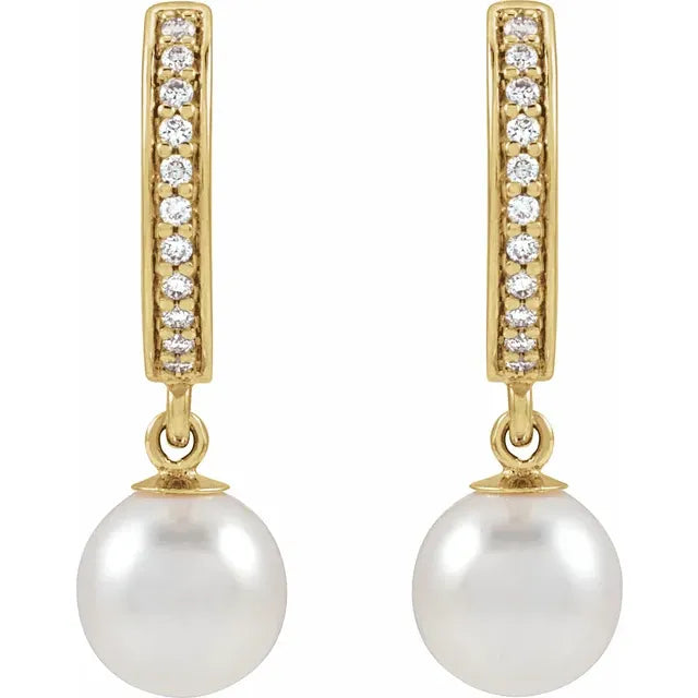 14 karat Guld Hoops med hvide ferskvandsperler og diamanter