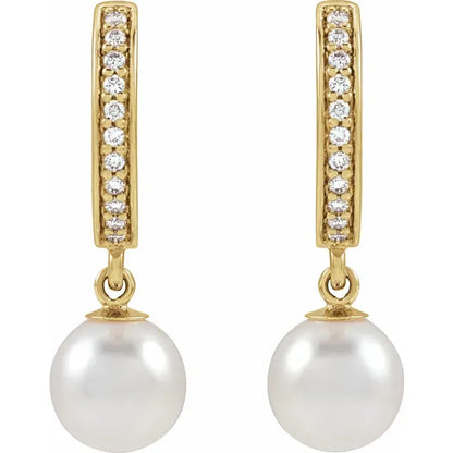 14 karat Guld Hoops med hvide ferskvandsperler og diamanter
