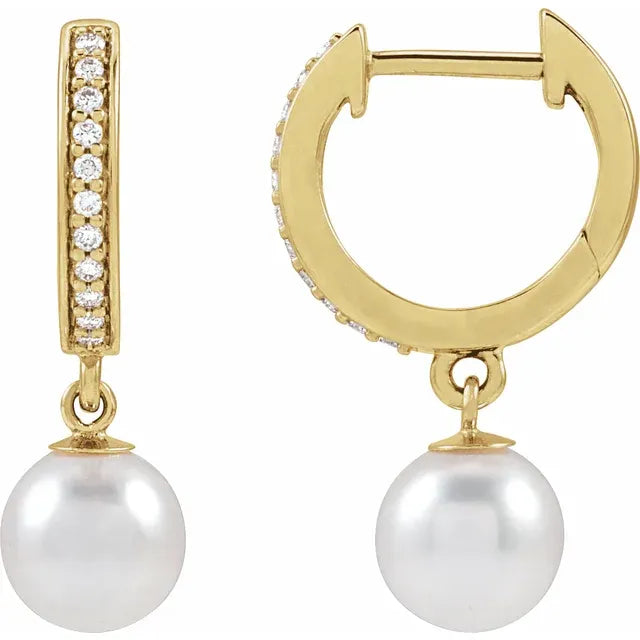14 karat Guld Hoops med hvide ferskvandsperler og diamanter